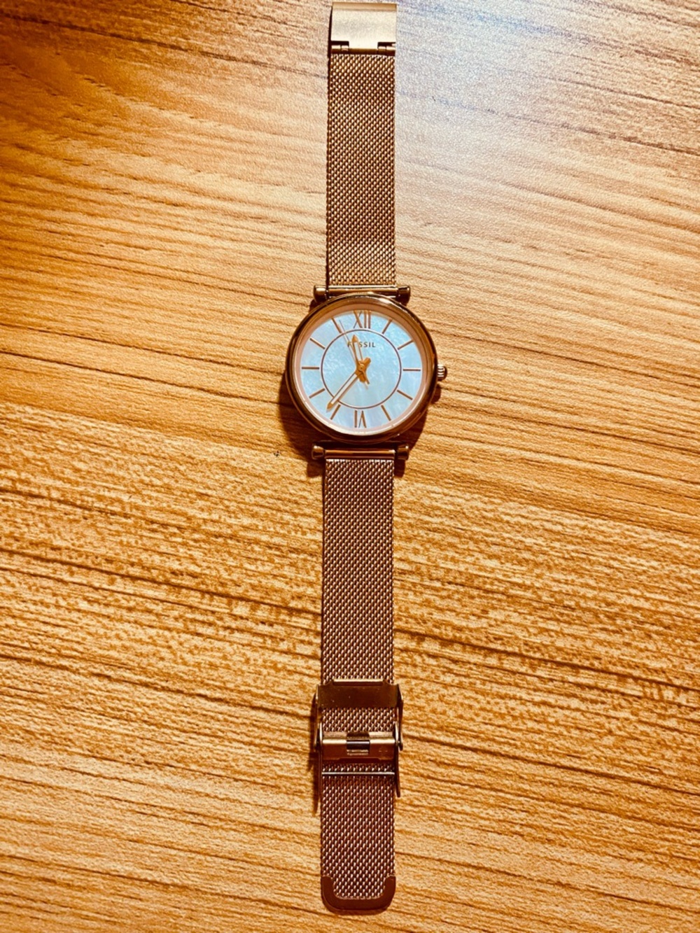 Fossil Rose Gold Mesh Bracelet Watch with Mother-of-Pearl Dial